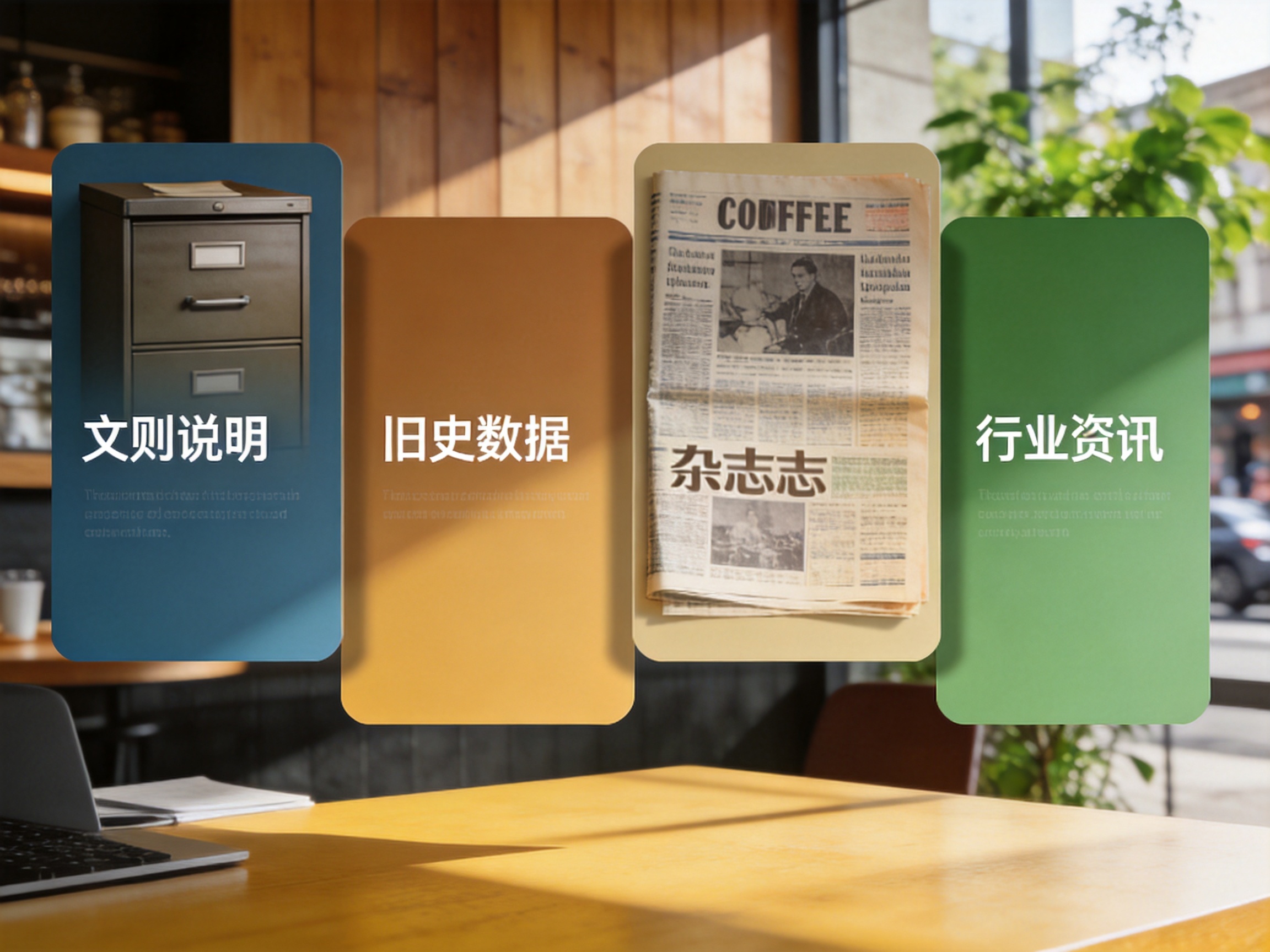 网站栏目划分示意：不同内容板块以卡片形式并列展示